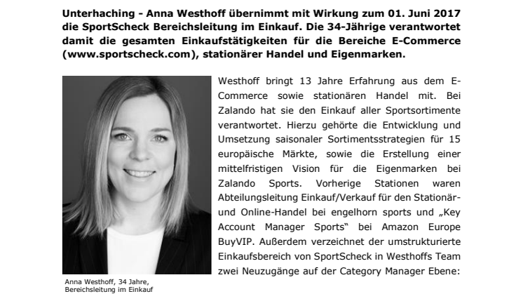 Neue Einkaufsleitung: Anna Westhoff wechselt von Zalando zu SportScheck