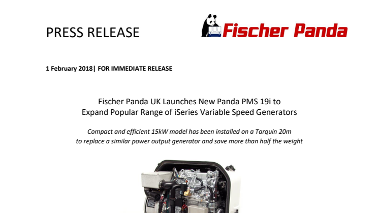 Fischer Panda UK Launches New Panda PMS 19i to Expand Popular Range of iSeries Variable Speed Generators