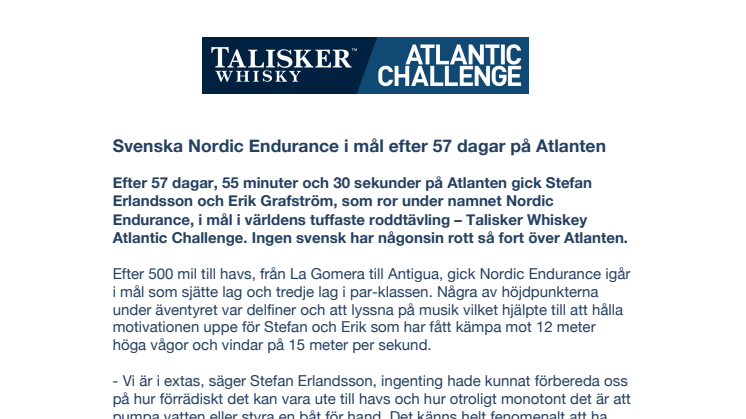 Svenska Nordic Endurance i mål efter 57 dagar på Atlanten