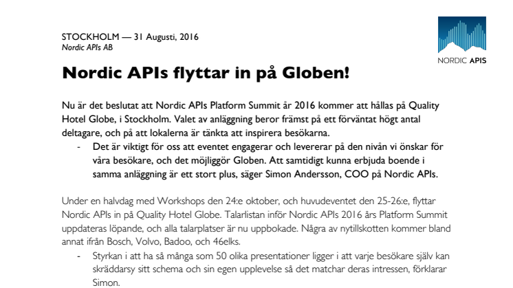Nordic APIs flyttar in på Globen!