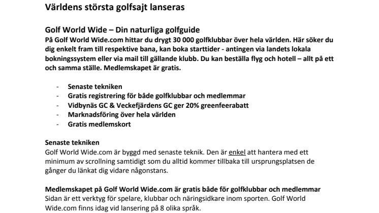 Världens största golfsajt lanseras - Golf World Wide.com