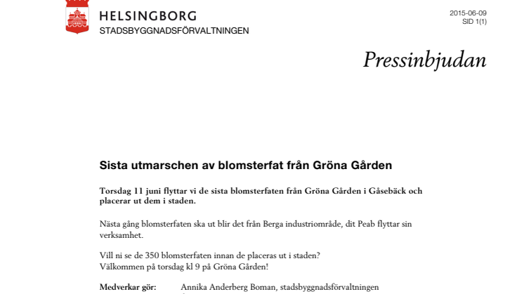Pressinbjudan: Sista utmarschen av blomsterfat från Gröna Gården 