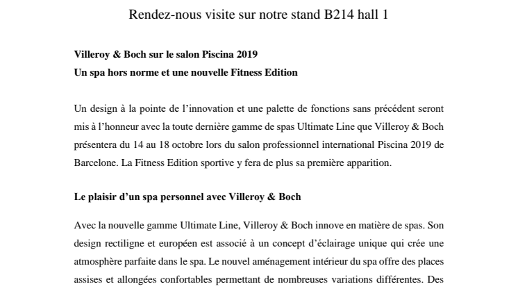 Villeroy & Boch sur le salon Piscina 2019- Un spa hors norme et une nouvelle Fitness Edition 