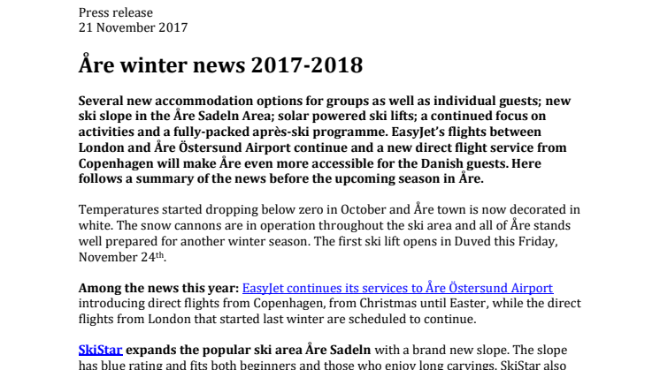 Åre winter news 2017-2018