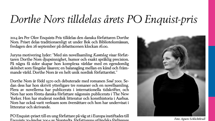 Dorthe Nors tilldelas årets PO Enquist-pris
