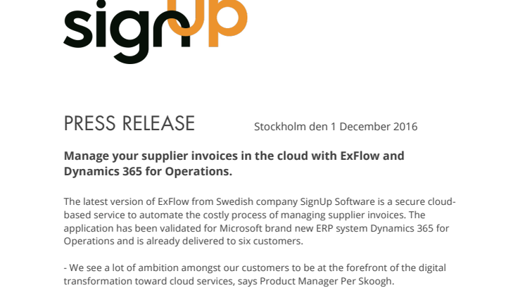 ​Manage your supplier invoices in the cloud, with new ExFlow for Dynamics 365 for Operations.