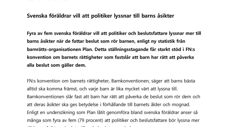 Svenska föräldrar vill att politiker lyssnar till barns åsikter