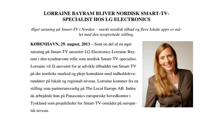 LORRAINE BAYRAM BLIVER NORDISK SMART-TV-SPECIALIST HOS LG ELECTRONICS
