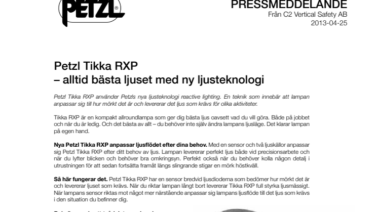 Petzl Tikka RXP – alltid bästa ljuset med ny ljusteknologi