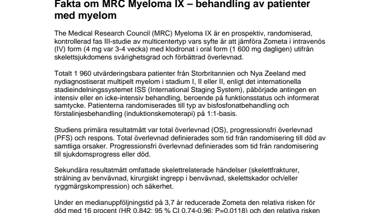Fakta om MRC Myeloma IX – behandling av patienter med myelom