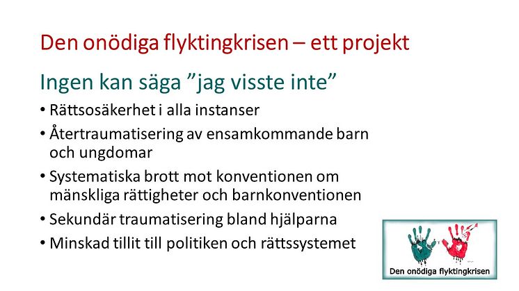 En av de bilder som visades under symposiet "Den onödiga flyktingkrisen ur ett barnperspektiv" vid BUV-konferensen 5.11.2021