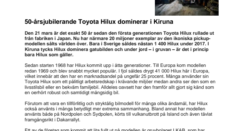50-årsjubilerande Toyota Hilux dominerar i Kiruna