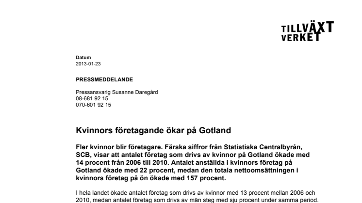 Kvinnors företagande ökar på Gotland