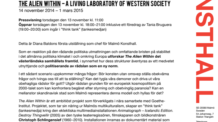 The Alien Within – A living laboratory of Western society, ny utställning på Malmö Konsthall