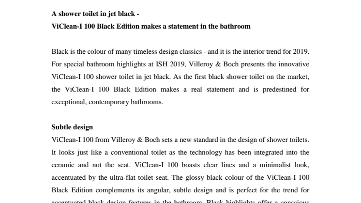 A shower toilet in jet black -    ViClean-I 100 Black Edition makes a statement in the bathroom