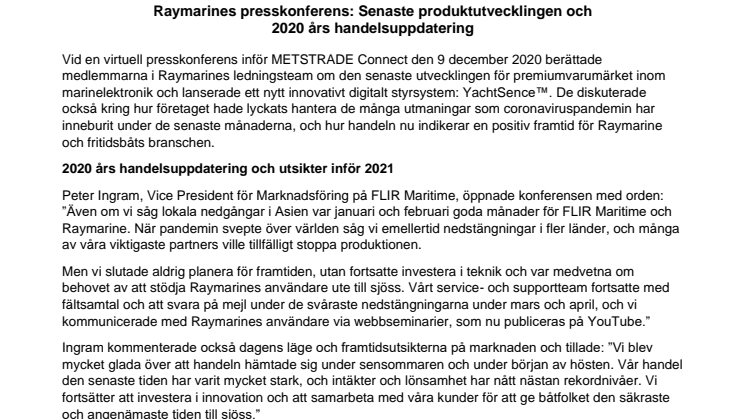 Raymarines presskonferens: Senaste produktutvecklingen och  2020 års handelsuppdatering 