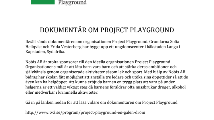 Dokumentär om Project Playground