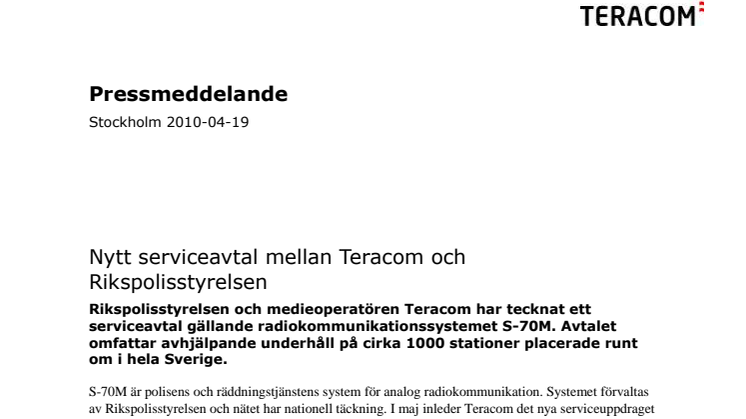 Nytt serviceavtal mellan Teracom och Rikspolisstyrelsen 
