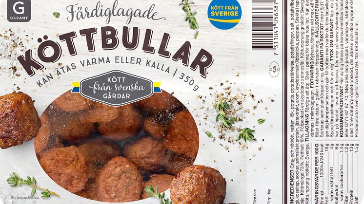 Axfood återkallar Garant färdiglagade köttbullar, 350 gram