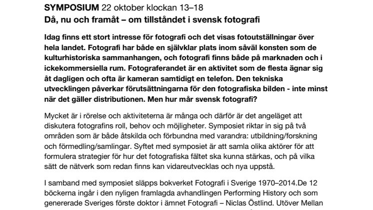PRESSINBJUDAN: Symposium om tillståndet i svensk fotografi