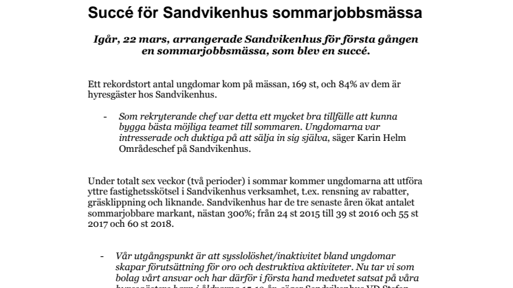 Succé för Sandvikenhus sommarjobbsmässa