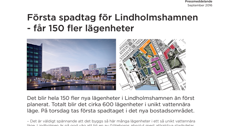 ​Första spadtag för Lindholmshamnen - får 150 fler lägenheter