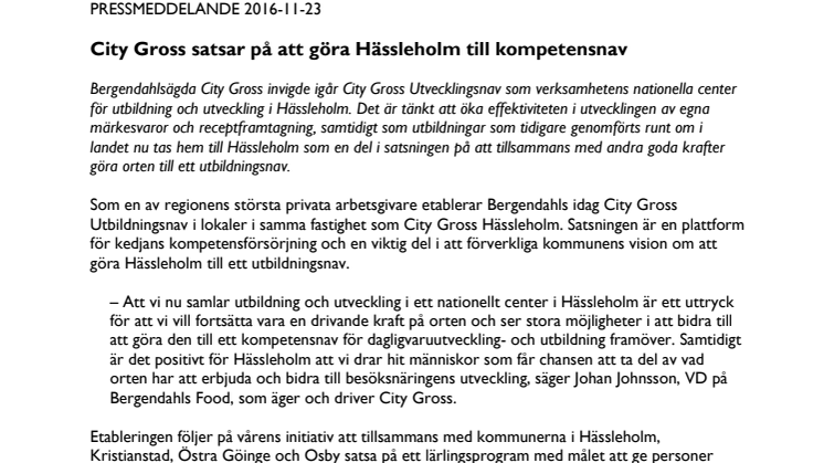 City Gross satsar på att göra Hässleholm till kompetensnav