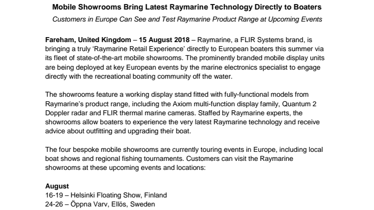 Raymarine: Mobile Showrooms Bring Latest Raymarine Technology Directly to Boaters  