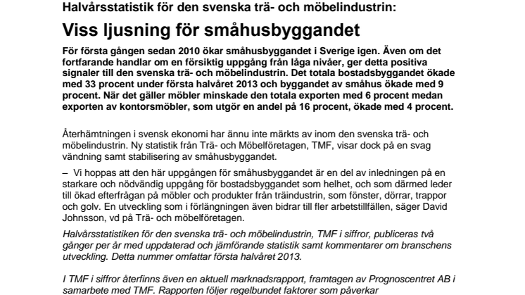 Halvårsstatistik för den svenska trä- och möbelindustrin: Viss ljusning för småhusbyggandet 