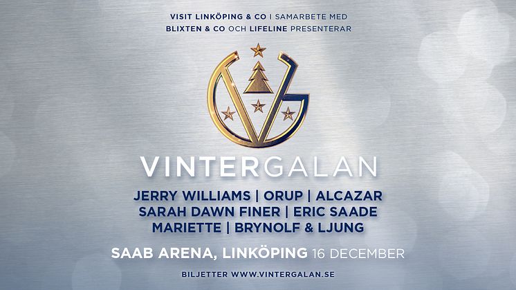 Vintergalan är tillbaka i december med bland andra Jerry Williams, Alcazar, Orup och Sarah Dawn Finer