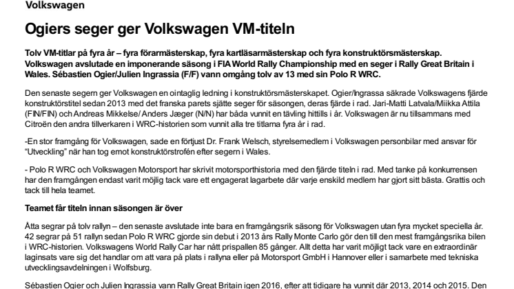 Ogiers seger ger Volkswagen VM-titeln