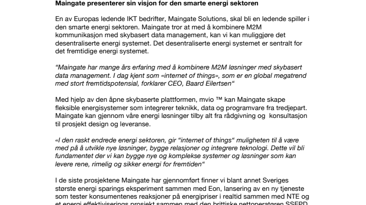  Maingate presenterer sin visjon for den smarte energi sektoren