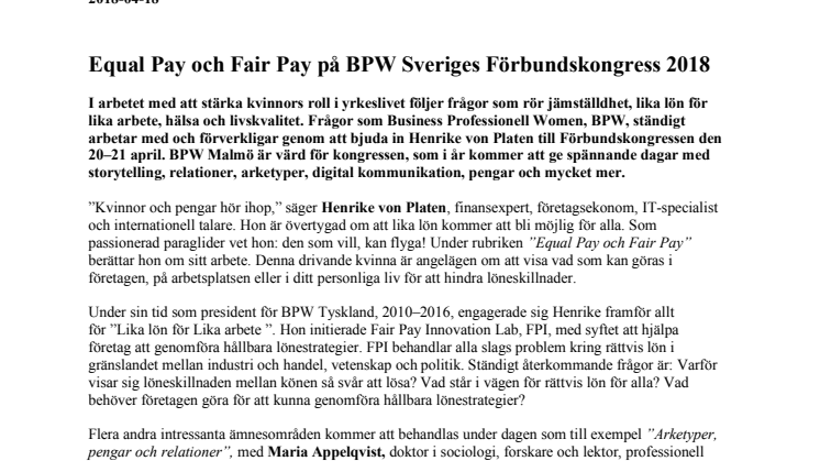 Equal Pay och Fair Pay på BPW Sveriges Förbundskongress 2018