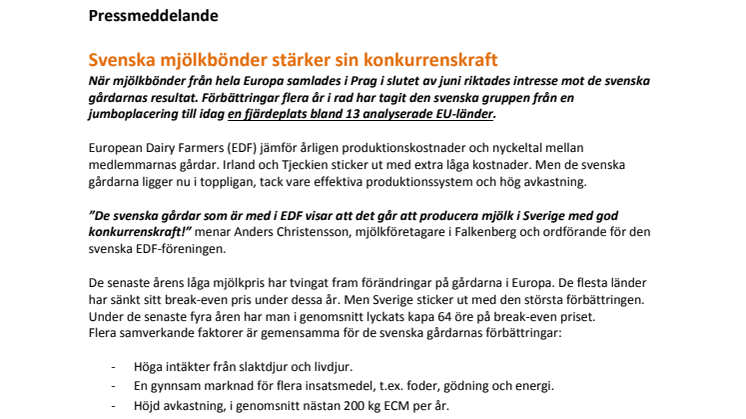 Svenska mjölkbönder stärker sin konkurrenskraft
