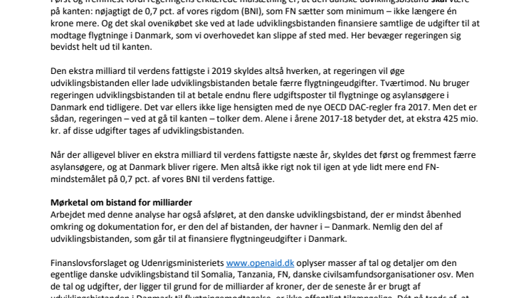 Ny, uafhængig analyse af finanslovsforslaget for 2019 og dansk udviklingsbistand: Dansk udviklingsbistand på kanten