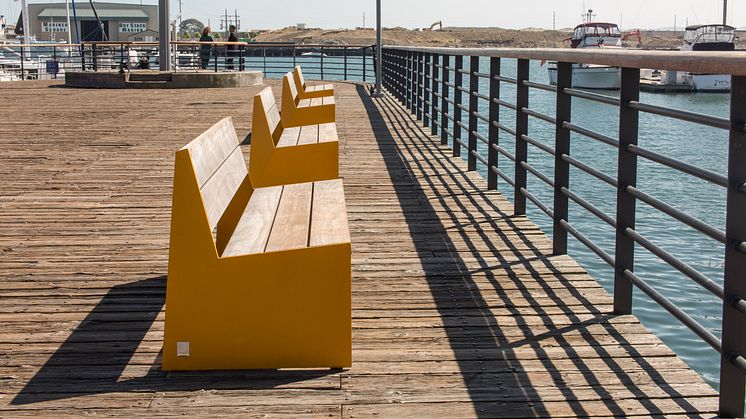 Vestre benches fabricated with Kebony Clear Decking. Photo credit: Ren Dodge