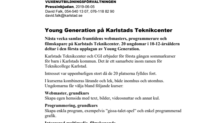 Pressinbjudan: Young Generation på Karlstads Teknikcenter