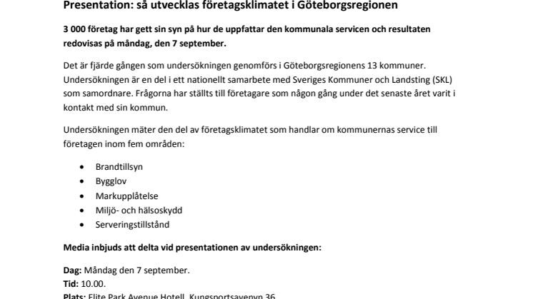 Pressinbjudan: så utvecklas företagsklimatet i Göteborgsregionen