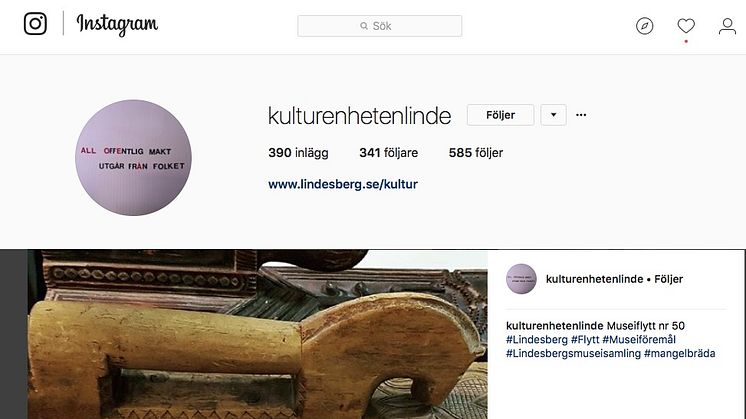 Flytten av och själva museiföremålen tillgängliggörs genom bilder och korta texter på Instagram, @kulturenhetenlinde.