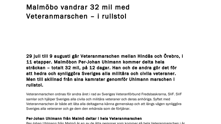 Malmöbo vandrar 32 mil med Veteranmarschen – i rullstol