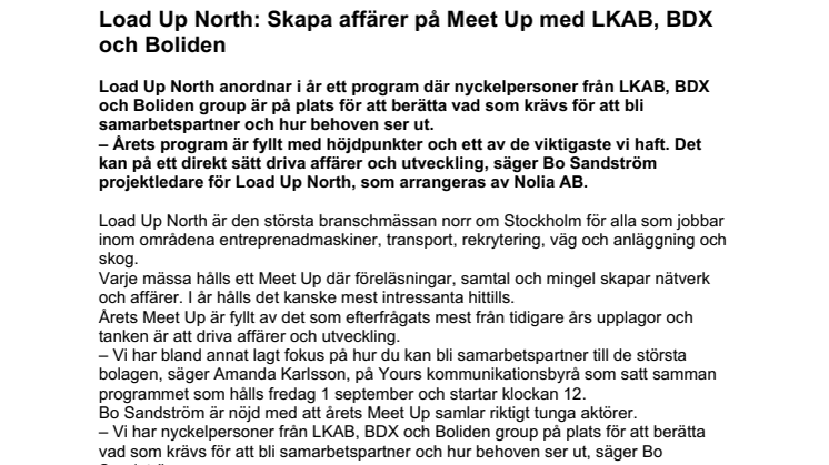 Load Up North: Skapa affärer på Meet Up med LKAB, BDX och Boliden