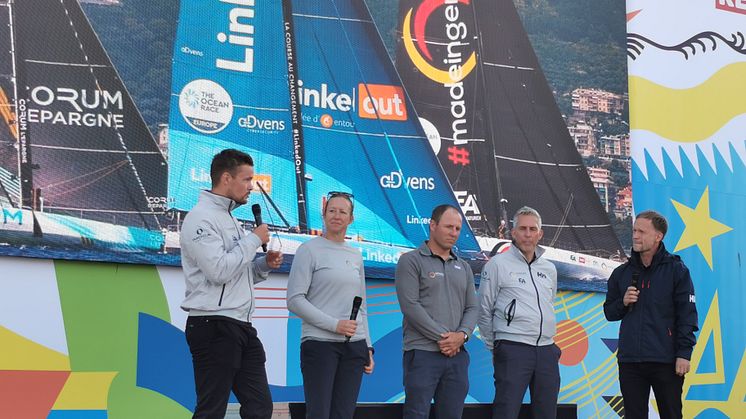 Das Offshore Team Germany (v.r.) um Teammanager Jens Kuphal und Skipper Robert Stanjek, mit Annie Lush und Phillip Kasüske freut sich auf The Ocean Race. 