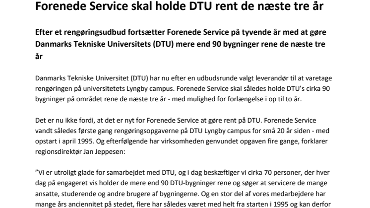 Forenede Service skal holde DTU rent de næste tre år