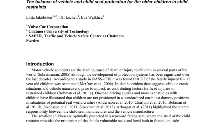 The balance of vehicle and child seat protection for the older children in child restraints