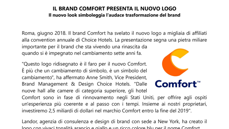 Il brand Comfort presenta il nuovo logo
