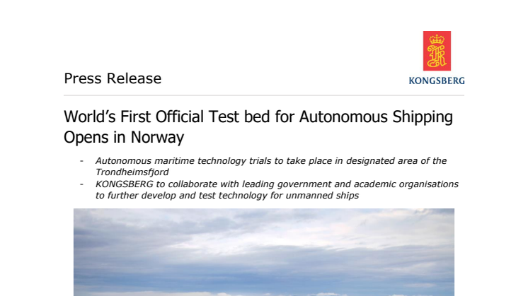 Kongsberg Maritime: World’s First Official Test Bed for Autonomous Shipping Opens in Norway