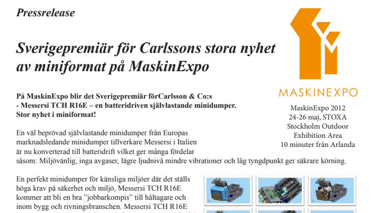 Sverigepremiär för Carlssons stora nyhet av miniformat på MaskinExpo 
