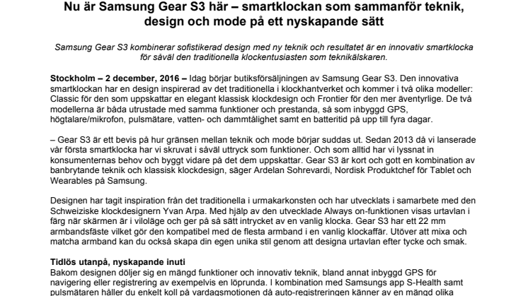 Nu är Samsung Gear S3 här – smartklockan som sammanför teknik, design och mode på ett nyskapande sätt