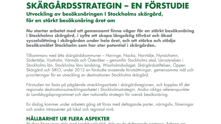 Skärgårdsstrategin - en del av Stockholmsstrategin 2020