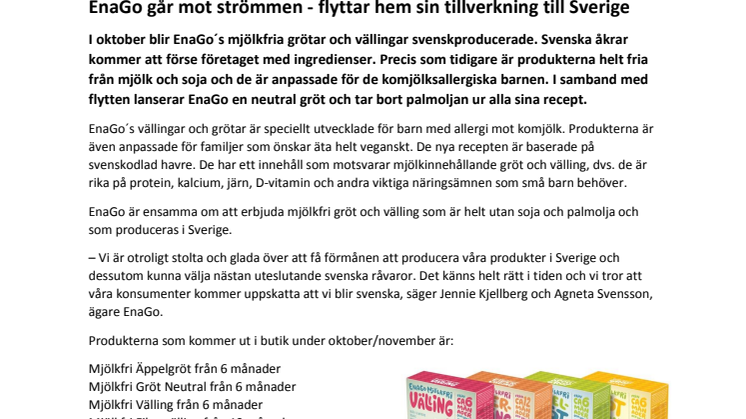 EnaGo går mot strömmen - flyttar hem sin tillverkning till Sverige 